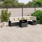 vidaXL 7-delige Loungeset met kussens poly rattan zwart, Verzenden, Nieuw, Rotan, Loungeset