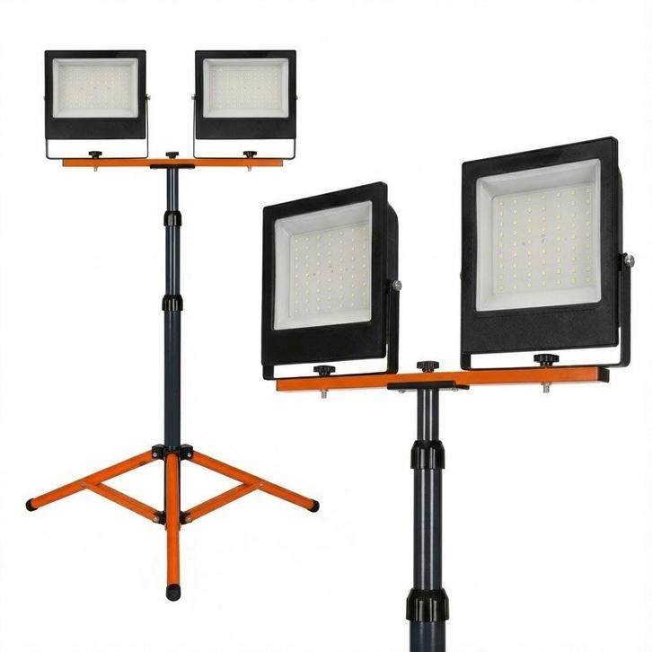 LED Bouwlamp op Statief | 2x 100W | Oranje | 4500K, Doe-het-zelf en Verbouw, Bouwverlichting, Lamp met armatuur, Nieuw, 50 tot 200 watt