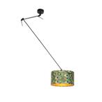 Hanglamp zwart met velours kap pauw met goud 35 cm - Blitz, Verzenden, Nieuw, Stof, Classic-antique