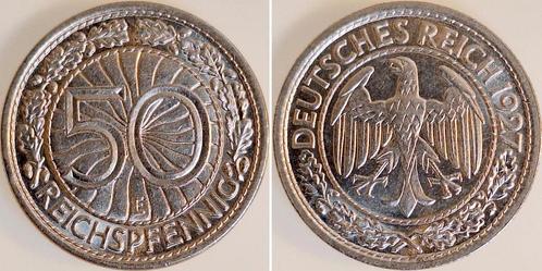 Duitsland 50 Reichspfennig 1927e vz/stgl, selten i d Erha..., Postzegels en Munten, Munten | Europa | Niet-Euromunten, Verzenden