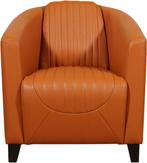 Cognac leren landelijke kuipstoel - poot hout zwart - Massif, Klassiek, Nieuw, Ophalen of Verzenden, 50 tot 75 cm