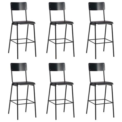 vidaXL Barstoelen 6 st massief multiplex staal zwart, Huis en Inrichting, Barkrukken, Nieuw, Verzenden