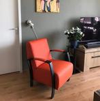 Fauteuil met stalen frame - oranje leer, Huis en Inrichting, Fauteuils, Ophalen of Verzenden, Nieuw, Leer