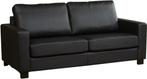 Zwarte leren moderne 3-zitsbank - poot hout bruin - Hermes L, Ophalen of Verzenden, Rechte bank, Modern, 200 tot 250 cm