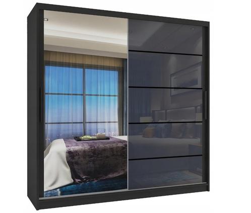 Kledingkast 158 cm zwart antraciet glans met spiegel en 2..., Huis en Inrichting, Kasten | Kledingkasten, 50 tot 75 cm, Met lade(s)