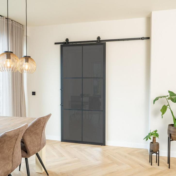 Stalen Schuifdeur - 6 Vlaks - Rook glas, Doe-het-zelf en Verbouw, Kozijnen en Schuifpuien, Inclusief glas, Nieuw, Metaal, 150 tot 225 cm