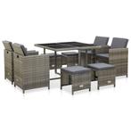 vidaXL 9-delige Tuinset met kussens poly rattan grijs, Tuin en Terras, Verzenden, Nieuw, Rotan, Tuinset