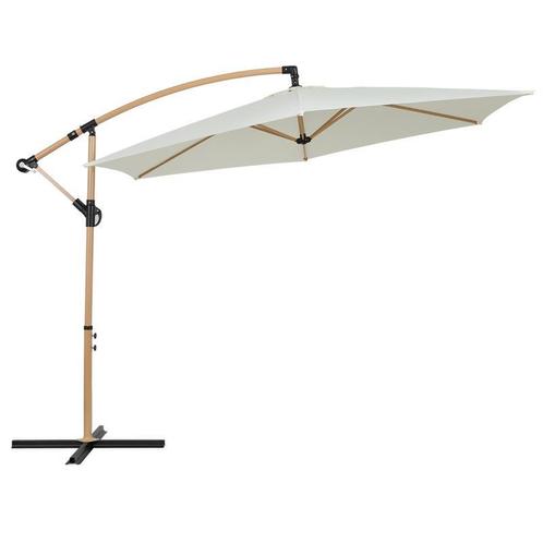 Zweefparasol in houtlook - Crème - 2,5 x Ø 3 m, Tuin en Terras, Parasols, Nieuw, Verzenden