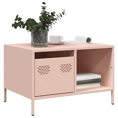 vidaXL Salontafel 68,5x50x43,5 cm koudgewalst staal roze, Huis en Inrichting, Tafels | Salontafels, 50 tot 100 cm, Nieuw, Metaal