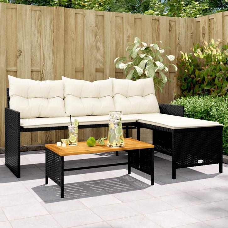vidaXL Tuinbank met tafel en kussens L-vormig poly rattan, Tuin en Terras, Tuinsets en Loungesets, Nieuw, Rotan, Verzenden