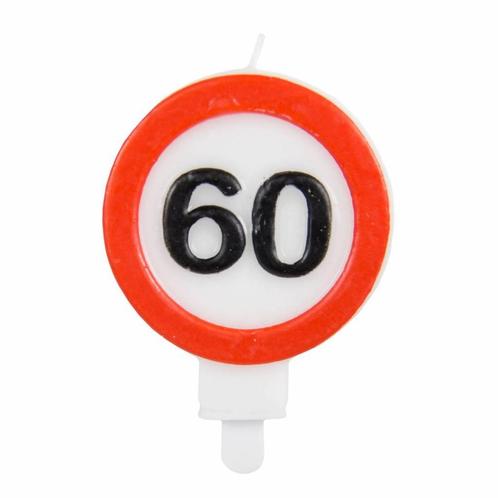 Kaars 60 Jaar Verkeersbord 8cm, Hobby en Vrije tijd, Feestartikelen, Nieuw, Verzenden