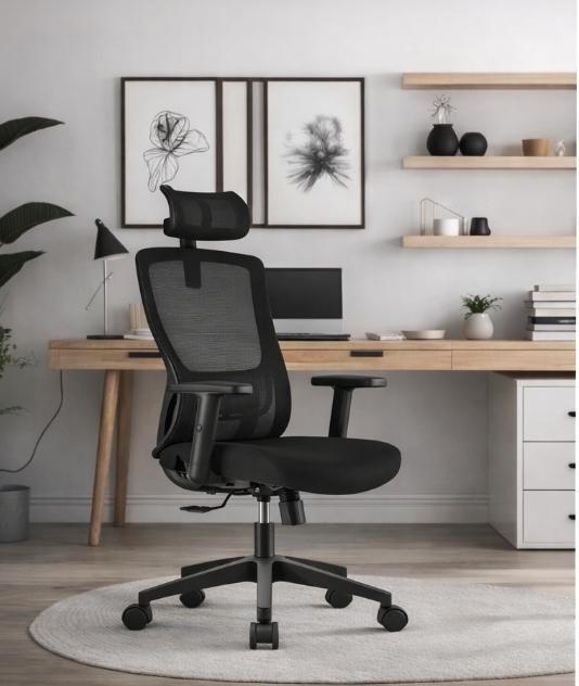 Ergonomische bureaustoel | Mesh rugleuning | Met hoofdsteun, Huis en Inrichting, Bureaustoelen, Bureaustoel, Zwart, Nieuw, Ergonomisch