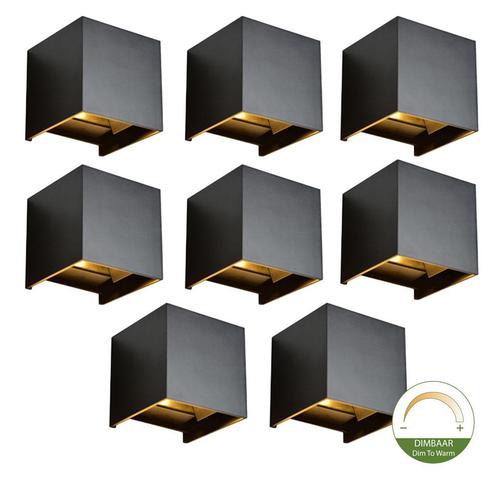 Bundel LED Cube Wandlamp 6W Dim to Warm IP65 Zwart 2000-8, Tuin en Terras, Buitenverlichting, Aluminium, Ophalen of Verzenden