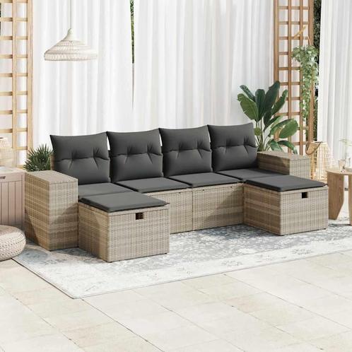 vidaXL 6-delige Loungeset met kussens poly rattan lichtgrijs, Tuin en Terras, Tuinsets en Loungesets, Loungeset, Nieuw, Rotan
