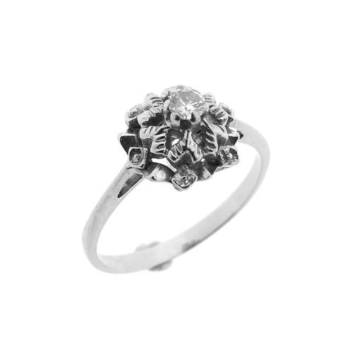 18 Krt. antieke witgouden entourage ring met diamant | 0,..., Sieraden, Tassen en Uiterlijk, Ringen, Dame, Met edelsteen, Overige kleuren