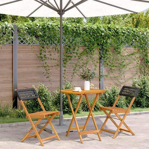 vidaXL 3-delige Bistroset poly rattan en massief hout zwart, Tuin en Terras, Tuinsets en Loungesets, Nieuw, Hardhout, Verzenden