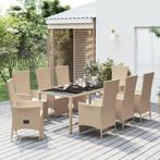 vidaXL 9-delige Tuinset met kussens poly rattan beige, Tuin en Terras, Nieuw, 8 zitplaatsen, Tuinset, Verzenden