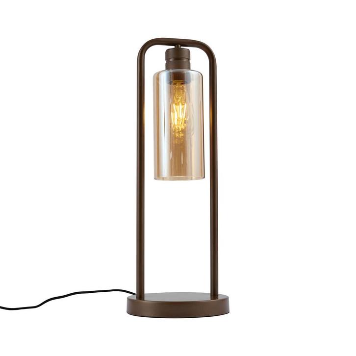 Hotel Chique tafellamp donker brons met amber glas -, Huis en Inrichting, Lampen | Tafellampen, Nieuw, Overige materialen, 50 tot 75 cm