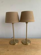 Tafellamp (2) - Messing tafel lampjes met taupe kapjes -