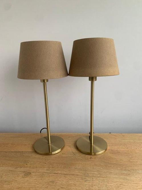 Tafellamp (2) - Messing tafel lampjes met taupe kapjes -, Antiek en Kunst, Curiosa en Brocante