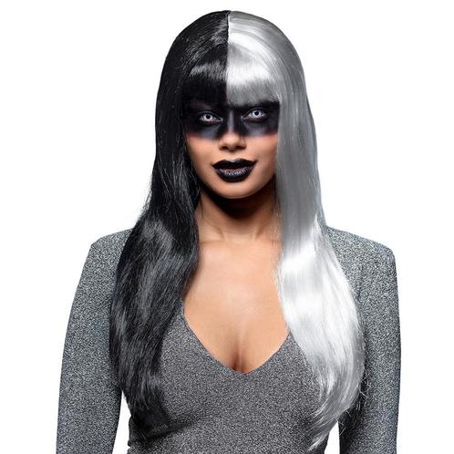 Pruik Evil Temptress Zwart/Wit, Kleding | Dames, Carnavalskleding en Feestkleding, Nieuw, Ophalen of Verzenden