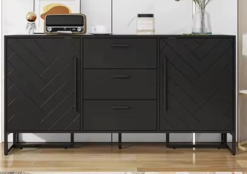 Zwart Dressoir met Visgraat – 2 Deuren & 3 Lades Modern, Huis en Inrichting, Keuken | Keukenelementen, Nieuw, Verzenden