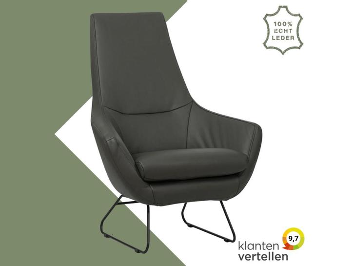 Leren fauteuil Trust - Hermes Antracite (donkergrijs), Huis en Inrichting, Fauteuils, 75 tot 100 cm, 75 tot 100 cm, Nieuw, Leer