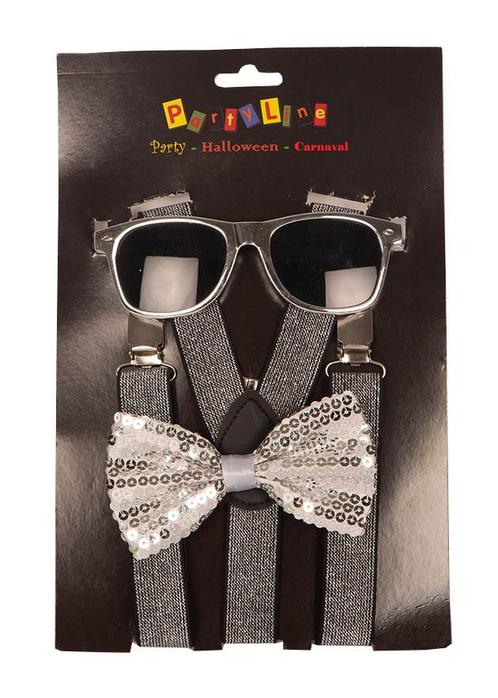 Partyset Zilveren accessoires 3-delig, Hobby en Vrije tijd, Feestartikelen, Nieuw, Ophalen of Verzenden