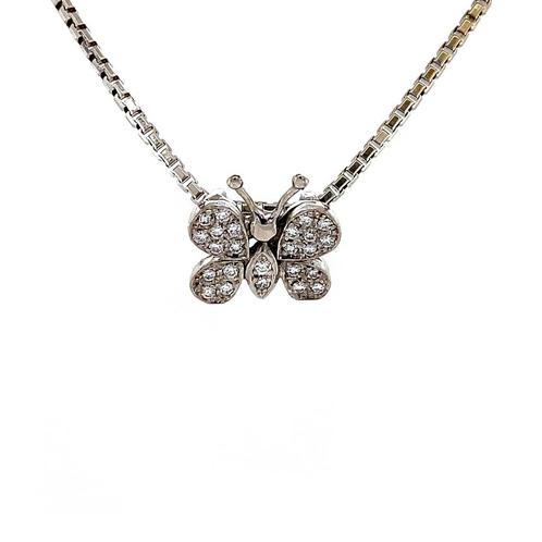 Witgouden hanger vlinder met diamant 18 krt, Sieraden, Tassen en Uiterlijk, Kettinghangers, Wit, Zo goed als nieuw, Goud, Verzenden