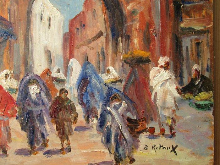 Retaux Bruno (1947) - Rue animée à Marrakech Maroc, Antiek en Kunst, Kunst | Schilderijen | Klassiek
