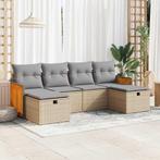 vidaXL 6-delige Loungeset met kussens poly rattan beige, Verzenden, Nieuw, Rotan, Loungeset