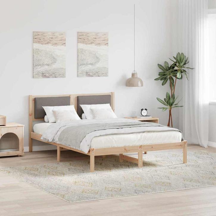 vidaXL Bedframe met hoofdeinde Taupe 160 x 200 cm Massief, Huis en Inrichting, Slaapkamer | Bedden, Nieuw, Hout, Verzenden