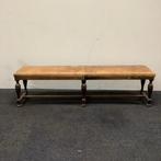 Antiek houten halbankje, (bxd) 176x36 cm, hout - leer, Huis en Inrichting, Ophalen of Verzenden, Gebruikt, Leer