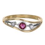Ring - 18 karaat Geel goud, Witgoud - 0.24ct. tw. Robijn -, Sieraden, Tassen en Uiterlijk, Ringen, Nieuw