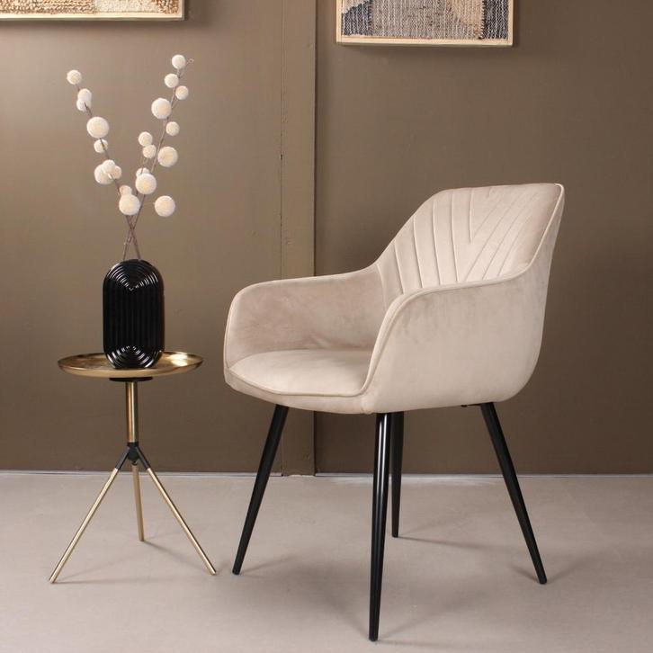 Eetkamerstoel met armleuning | Velvet | Champagne | DS4U, Huis en Inrichting, Stoelen, Nieuw, Ophalen of Verzenden