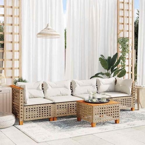vidaXL 5-delige Loungeset met kussens poly rattan beige, Tuin en Terras, Tuinsets en Loungesets, Loungeset, Nieuw, Rotan, Verzenden