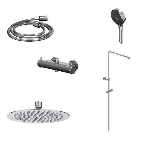 Regendoucheset IVY Bond Opbouw Thermostatisch 25 cm Slim, Doe-het-zelf en Verbouw, Sanitair, Kraan, Nieuw, Chroom, Ophalen of Verzenden
