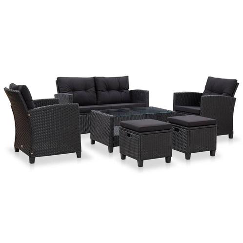 vidaXL 6-delige Loungeset met kussens poly rattan zwart, Tuin en Terras, Tuinsets en Loungesets, Loungeset, Nieuw, Textileen, Verzenden