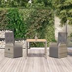 vidaXL 3-delige Tuinset met kussens poly rattan grijs, Tuin en Terras, 2 zitplaatsen, Nieuw, Tuinset, Verzenden
