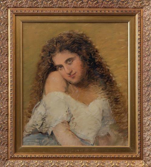 Arturo Rietti (1863-1943) - Ritratto di ragazza, Antiek en Kunst, Kunst | Schilderijen | Klassiek