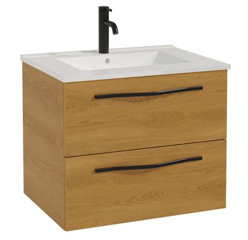 Badkamermeubel Set Reno 60cm - Eiken - Badmeubel, Huis en Inrichting, Badkamer | Badkamermeubels, Nieuw, Wastafelkast, Verzenden