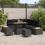 vidaXL 8-delige tuinset met kussens zwart poly rattan acacia, Verzenden, Nieuw, Rotan, Tuinset