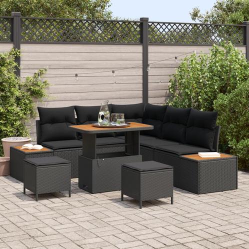 vidaXL 8-delige tuinset met kussens zwart poly rattan acacia, Tuin en Terras, Tuinsets en Loungesets, Tuinset, Nieuw, Rotan, Verzenden