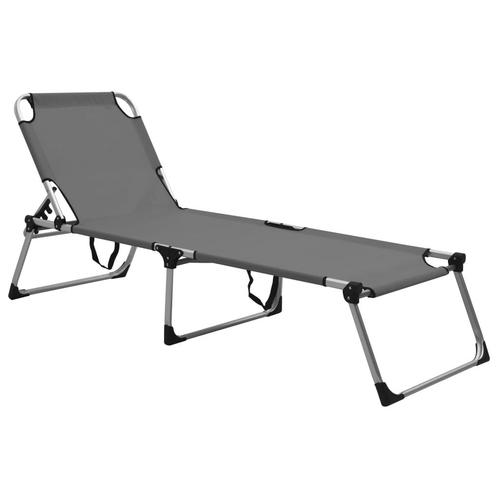 vidaXL Ligbed extra hoog inklapbaar senior aluminium grijs, Tuin en Terras, Ligbedden, Nieuw, Verzenden