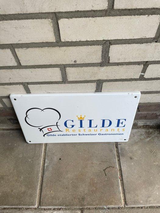 GILDE Restaurants - GILDE Restaurants - Emaille bord -, Antiek en Kunst, Antiek | Wandborden en Tegels