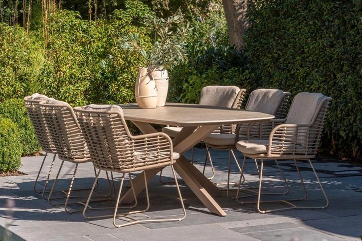4SO Fabrice/Prado Deens ovale 6-persoons tuinset 240x105 cm., Tuin en Terras, Tuinsets en Loungesets, Tuinset, Nieuw, Rvs, Verzenden