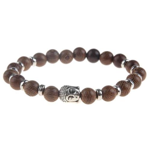 Fako Bijoux® - Buddha Armband - Hout - Ring - Zilverkleurig, Sieraden, Tassen en Uiterlijk, Armbanden, Verzenden