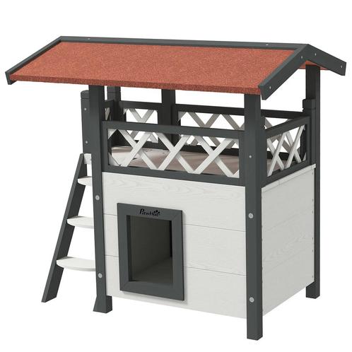 TRUUSK Kattenhuis 2-verdiepingen Met Asfaltdak En Balkon, Ka, Dieren en Toebehoren, Katten-accessoires, Nieuw, Verzenden