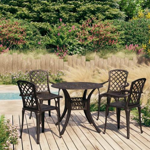vidaXL 5-delige Bistroset gietaluminium bronskleurig, Tuin en Terras, Tuinsets en Loungesets, Nieuw, 4 zitplaatsen, Aluminium
