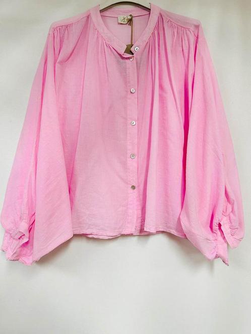 Luchtige katoenen croped blouse - lange mouwen - oversized, Kleding | Dames, T-shirts